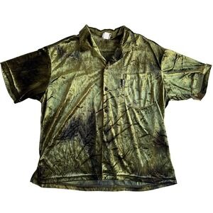 Vintage LBZ Olive Green Velour Button Up Shirt Mens Extra Large XL USA Made Y2K